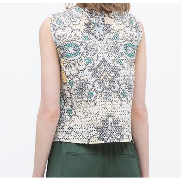 Zara Perforated Tank Floral Laser-Cut Cut-Outs Cutouts Sleeveless Blouse Top M - Picture 2 of 10
